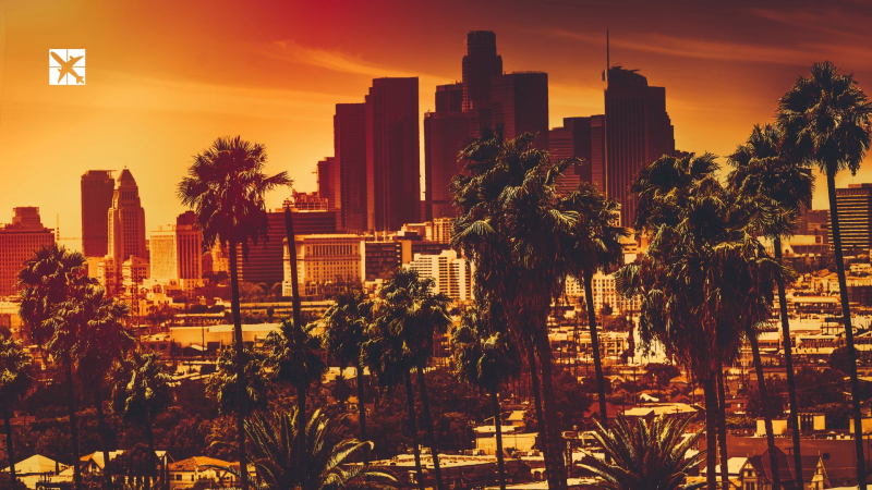 Aerial view of the business district in Downtown of Los Angeles