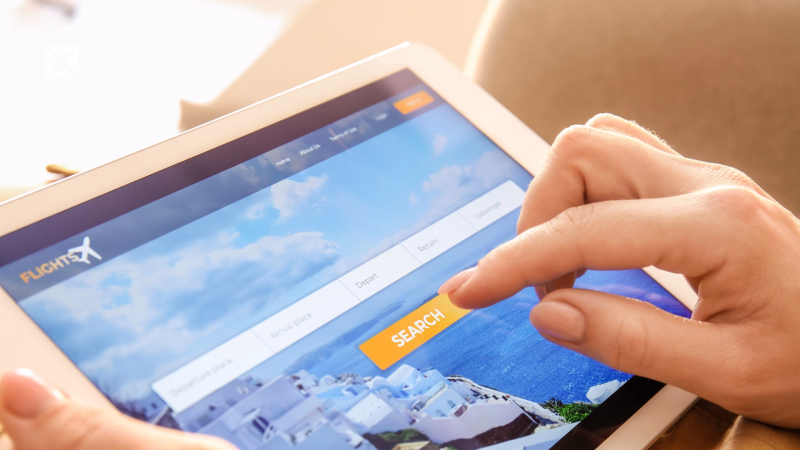 booking flights on a tablet