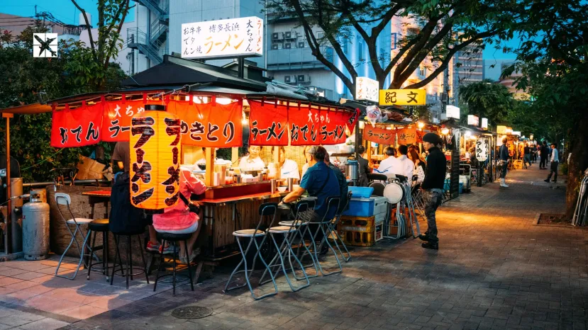 People Eating in Street Food Restaurants in Japan