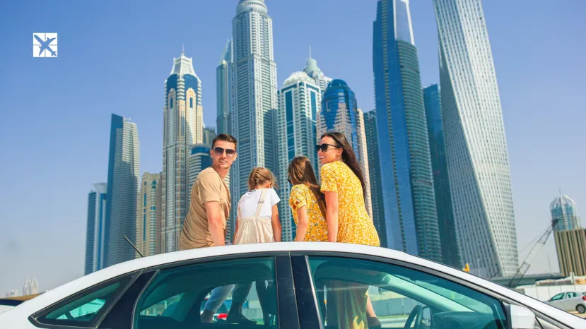 Family Posing Against Dubai Marina