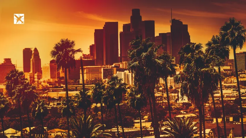 Aerial view of the business district in Downtown of Los Angeles