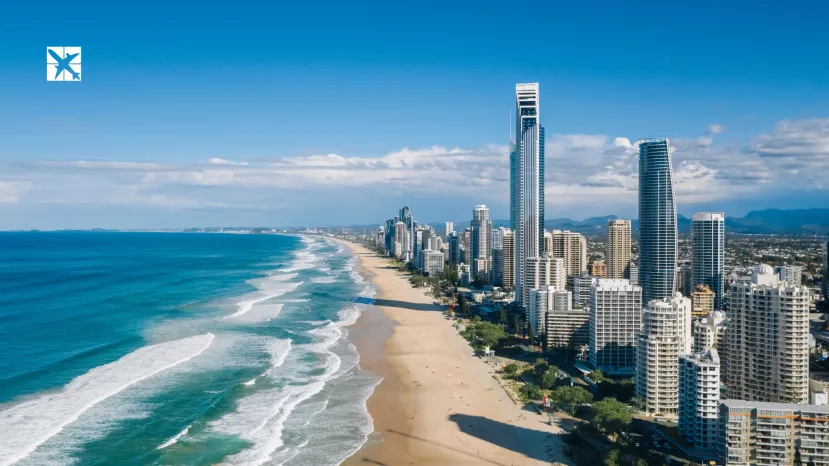 Beachfront Drone Shot of Surfers Paradise on the Gold Coast, Australia