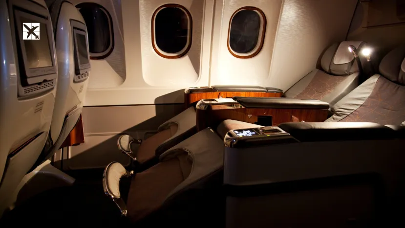 Business class reclined seats of airplane