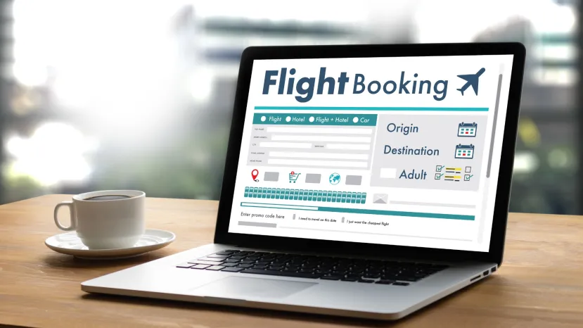 flights booking on a laptop