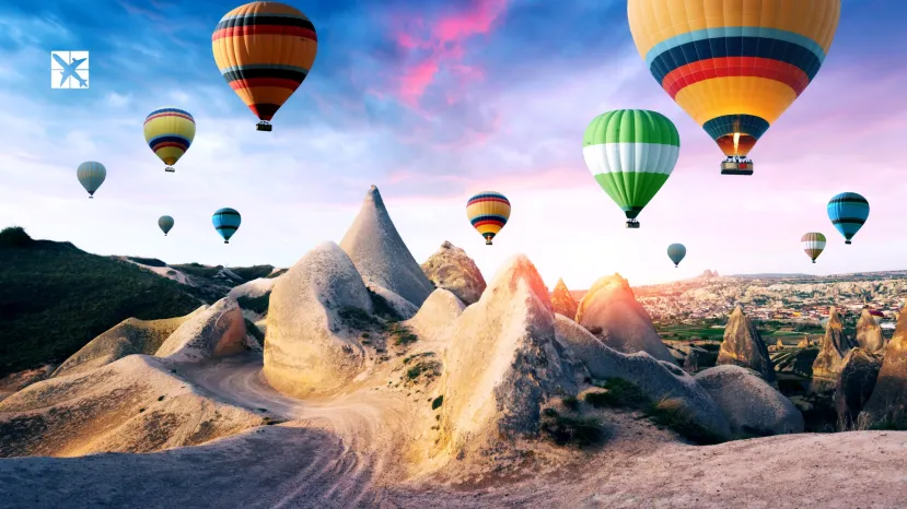 Color balloons in the sunrise, Cappadocia